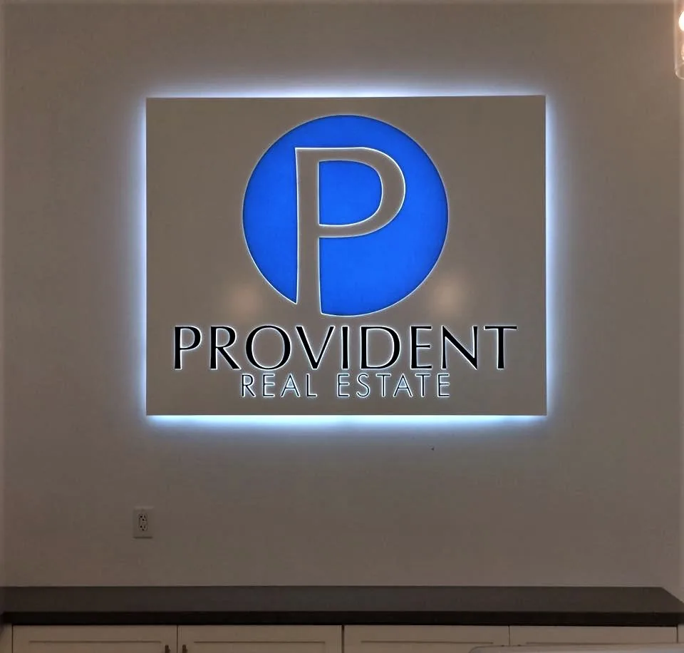 Illuminated Provident corporate lobby logo
